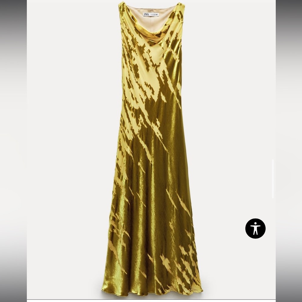 New Zara Velvet Midi Dress with Neckline Sz XS in Color Mustard
